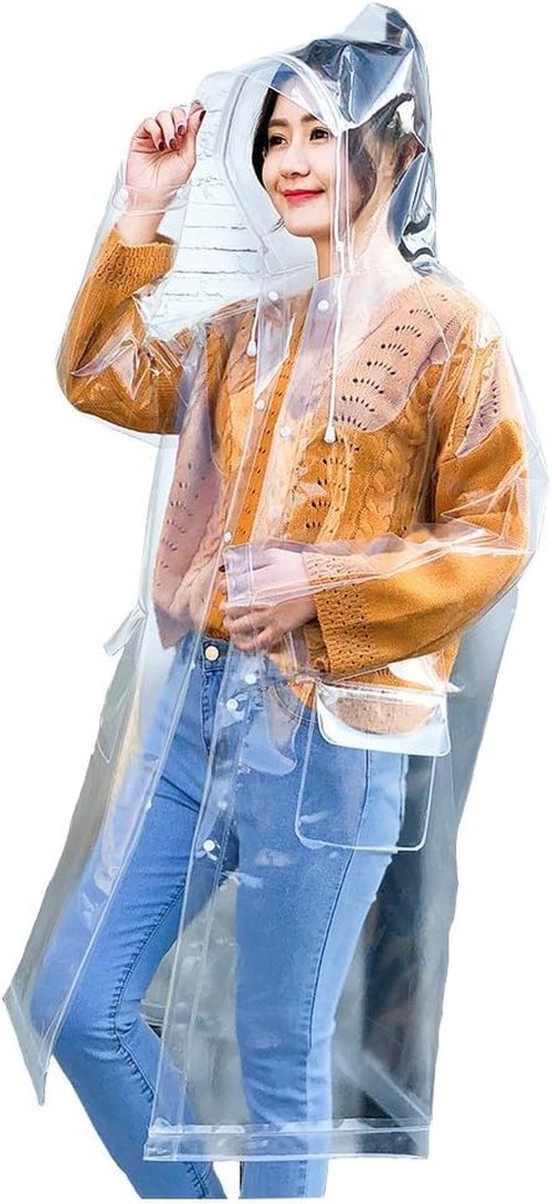 Freesmily Women's Transparent Raincoat - Fashionable EVA Waterproof Poncho with Hood & Drawstring