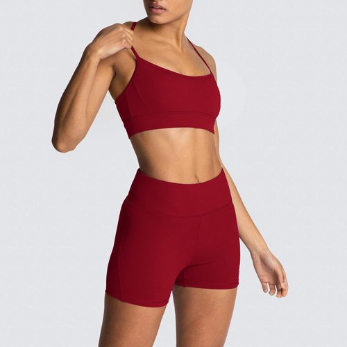 IMEKIS Workout Sets for Women: Cute 2 Piece Yoga Outfit Matching Clothing Tracksuits High Waisted Running Biker Shorts with Sport Bra Shirt Exercise Clothes Athletic Gym Active Wear # Burgundy Small