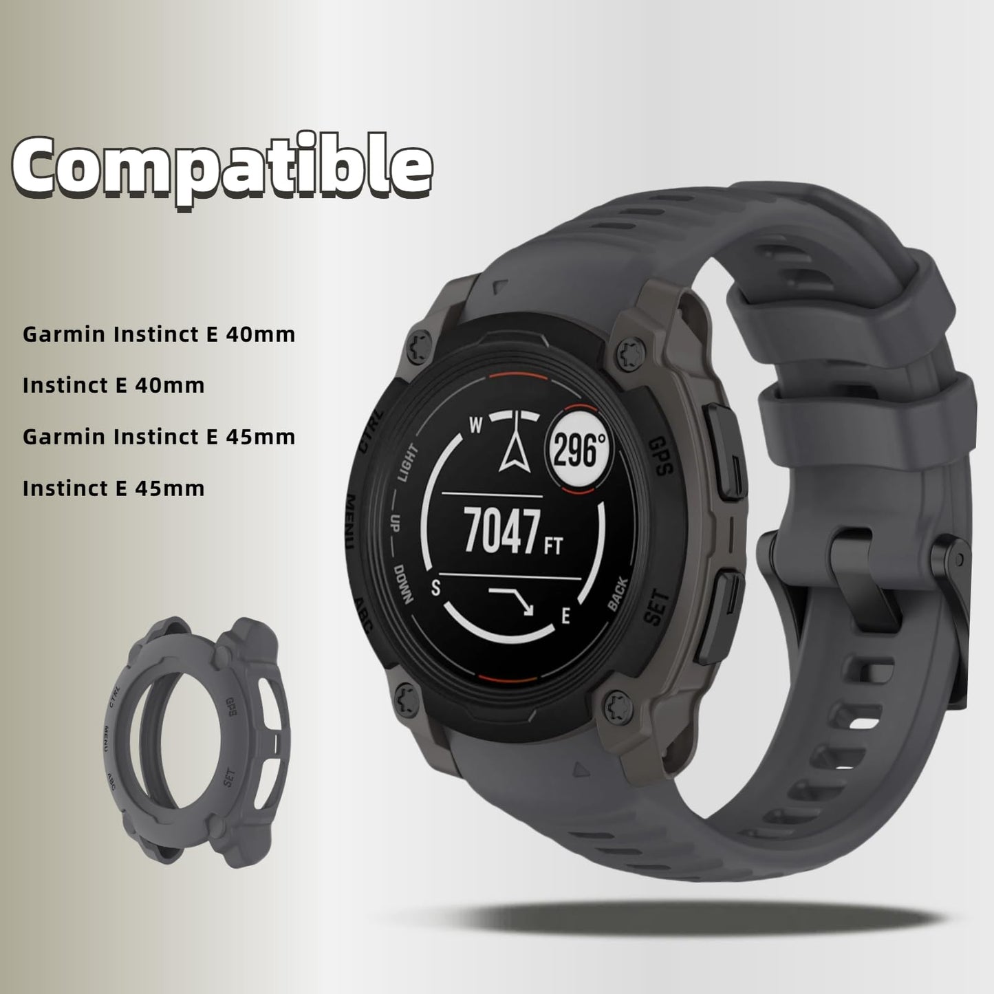 QHBAMD Silicone Watch Band Compatible for Garmin Instinct E 40mm/45mm - Soft Breathable Waterproof Strap for Men Women, Adjustable Sport Wristband with PC Case Bumper (Graphite Grey,40MM)