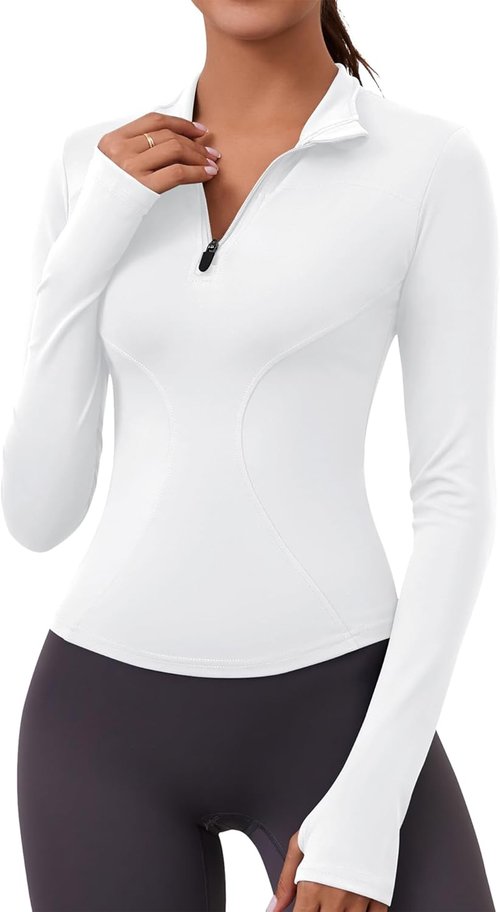 LOMON Women's Quick-Dry Quarter Zip Workout Top - Slim Fit Crop Yoga Shirt