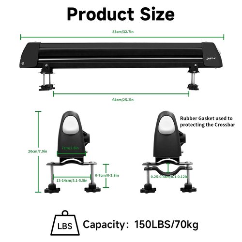 Just-V 33'' Aluminum Universal Ski Roof Rack Car Rack Carrier for Skis, Snowboards, Fishing Rods, Skateboards Easy to Use, Locking Fit Most Vehicles Equipped Crossbar (Black)