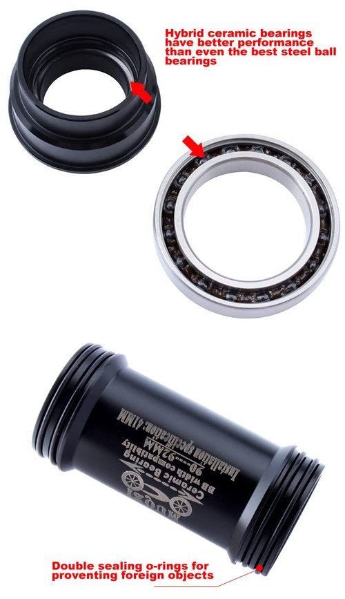 COONIUM BB90 / BB92 Press Fit Ceramic Bearing BB Bottom Bracket for 24mm (Shimano) or 22/24mm (SRAM GXP) Crank Spindle