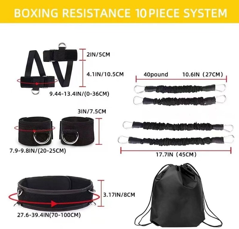 Ycendelion Boxing Resistance Bands Set, Leg Power and Agility Speed Trainer for Men and Women Full Body Home Gym Workout Punch Pro with Belt, Ankle, Kicking for MMA