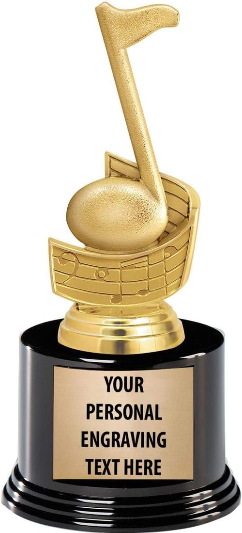 Crown Awards Music Trophy - Personalized Gold Music Note on Deluxe Round Base | 7.25" Engraving Available