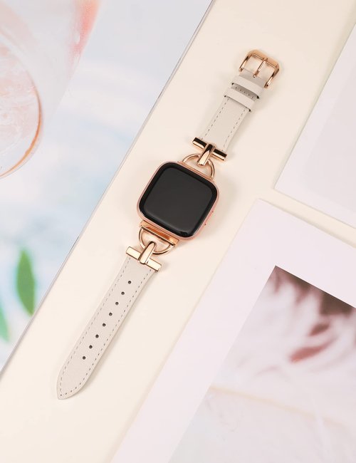 Wearlizer Leather Band Compatible with Fitbit Versa 2 Bands for Women, Dressy Slim Leather Strap Wristband with D-Shape Metal Buckle for Fitbit Versa 2/Versa Lite/SE Smart Watch