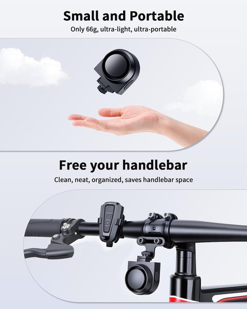 EQIIO 115dB Wireless Electric Bike Horn with Anti-Theft Alarm,Bike Alarm with Horn 5 Sound Modes, Rechargeable Bike Bells for Adults Bike/Ebike/Scooter/Motorcycle, IPX5 Waterproof, Suspension Mount