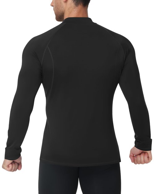 Runhit 2 Pack Men's Thermal Compression Shirts Mock Turtle Neck Long Sleeve Fleece Lined Undershirt Athletic Base Layer Winter Gear Black+Black M