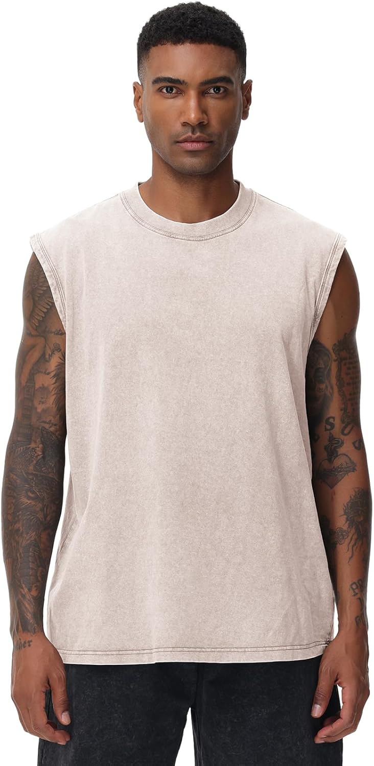 Skiennix Men's Workout Tank Top - Sleeveless Muscle Tee for Gym & Running | Acid Wash Design