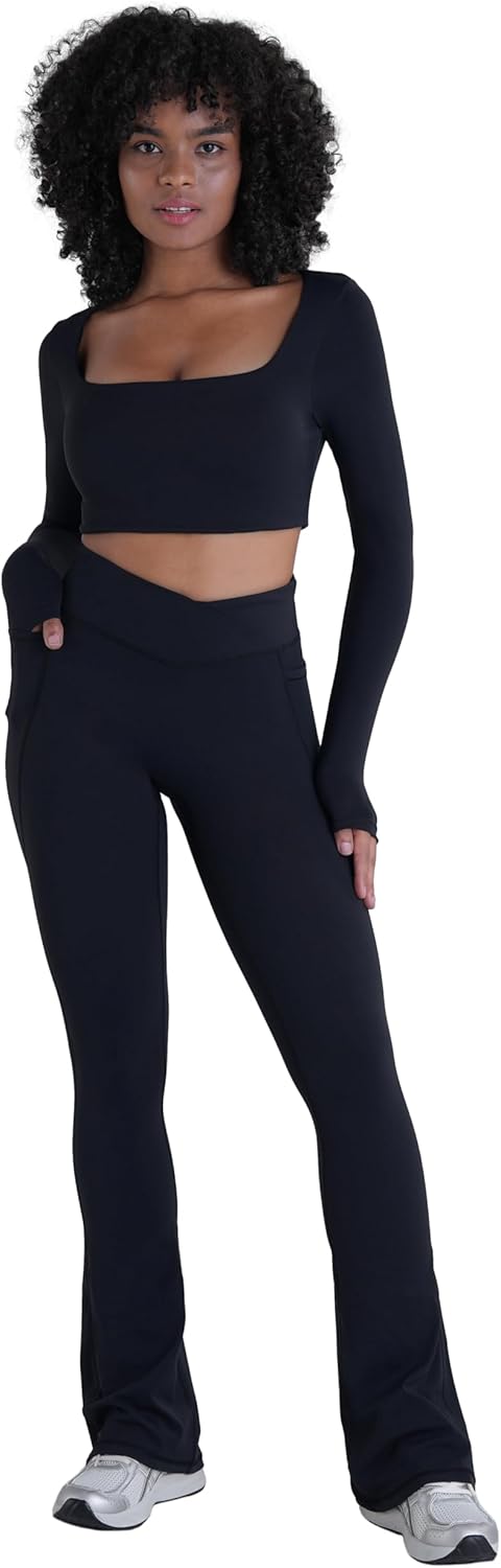Sunzel Hidden Butt Lifting Leggings - Tummy Control Flare Yoga Pants with Pockets for Women