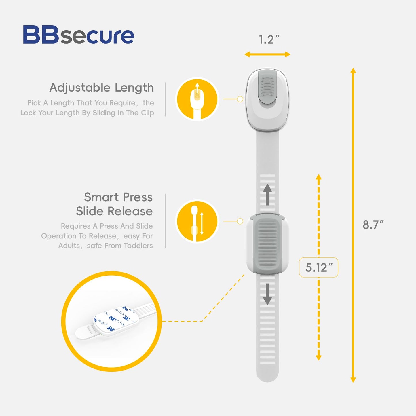 Child Proof Cabinet Locks, 6 Pack Cabinet Locks with 3M Adhesive, Door Locks for Kids Safety for Drawers, Fridge, Toilet Seat, Trash Can, Ideal Stocking Stuffers, White