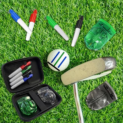 HIFQUI Precision Golf Ball Marker Set with Carry Case – 4 Marker Colors & 2 Stencils