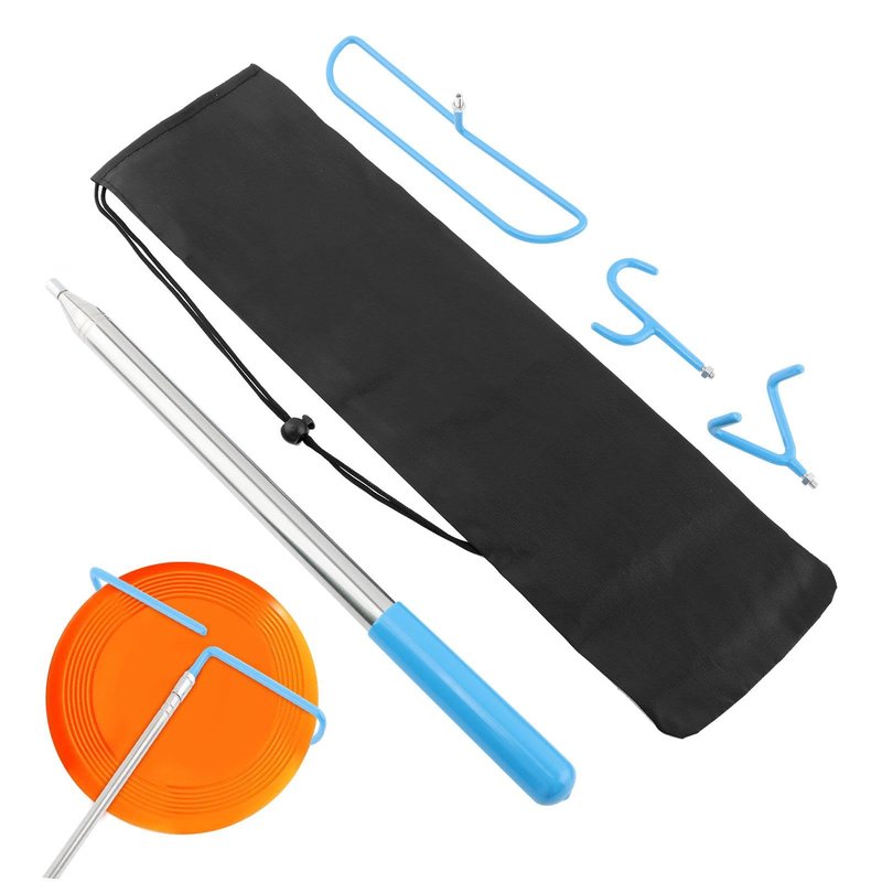 PURATEN Disc Golf Grabber Tool, Extendable Disc Golf Retriever Pole 16 ft with 3 Different Metal Hooks and Storage Bag for Retrieve Discs from the Trees/Bushes/Water(Color:Blue)
