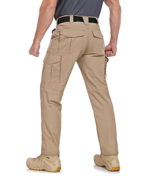 Zoofly Mens Work Pants with Pockets Water Resistant Cargo Pants for Men Elastic Waist Climbing Hiking Pants Ripstop Khaki 34W*30L