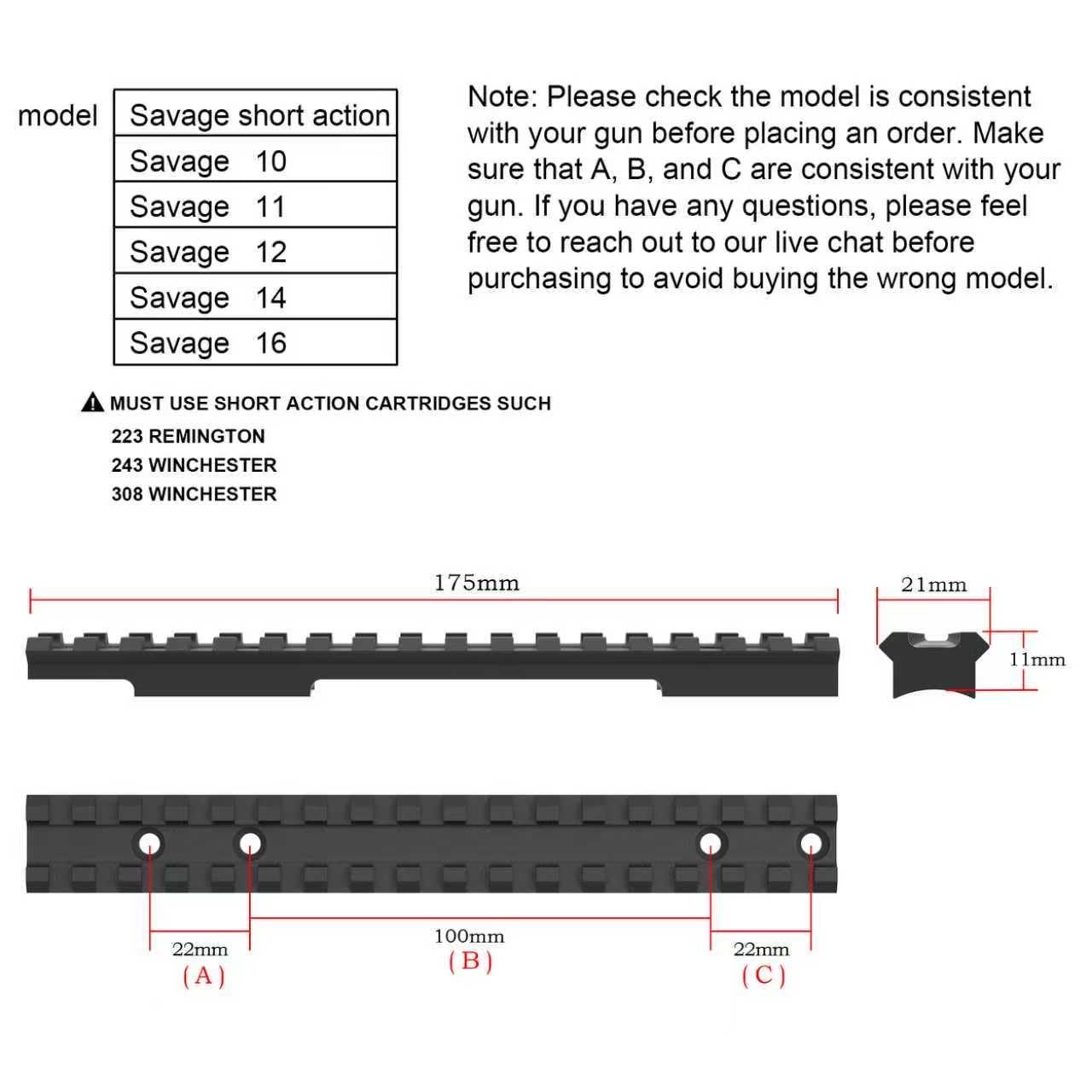 Eastern Tactical Supply Savage Short Action Rifles, Picatinny Rail Scope Base for Savage 10/11/12/14/16/110 /Short Action