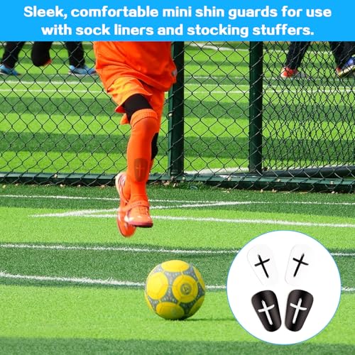 Mini Soccer Shin Guards - Lightweight Protective Pads - Black & White - 2 Pair