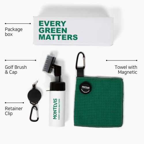 MONTEVIS Golf Club Cleaner Brush kit with Golf Brush(Holds 5 oz Water, Spray, Retainer Clip), Magnetic Golf Towel Set for Golf Gifts, Golf Accessories for Men and Women