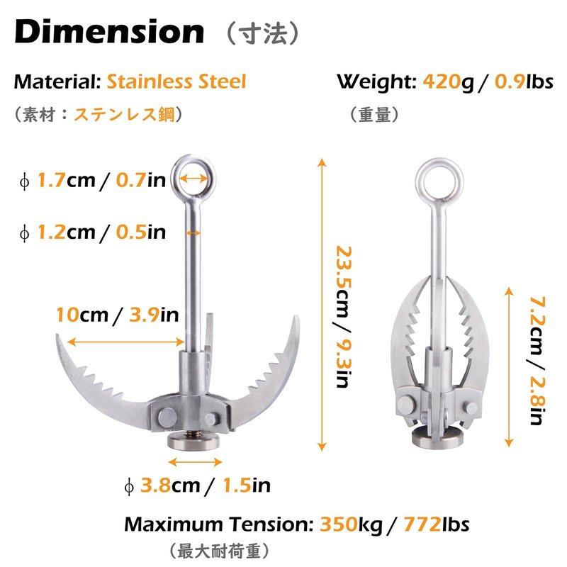 TRIWONDER Grappling Hook Gravity Rock Climbing Hooks Folding Claws Stainless Steel Anchor for Climbing, Hiking, Tree Limb Removal (Silver - 3 Claws)