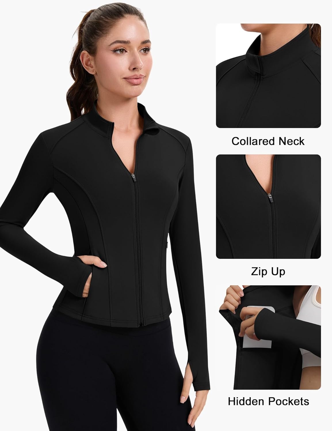 ZHENWEI Women's Workout Jacket - Full Zip Cropped Athletic Top with Pockets | Lightweight Slim Fit