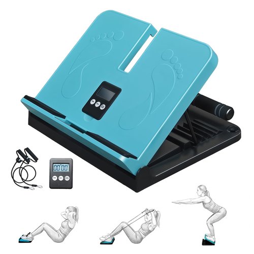 FALIIO Calf Stretch Board with Timer & Resistance Bands, 6-Level Adjustable Slant Board, 450 lb Weight Capacity, Includes Sit-Up Bar for Home Gym & Stretching
