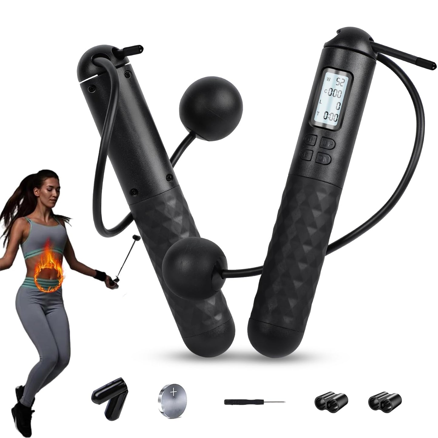 Skipping Rope with Counter, Cordless Jump Rope, Adjustable Digital Counting Jump Ropes, Gravity Ball Skipping, Weighted Jump Rope With Counter for Lose Weight, Burn Calories