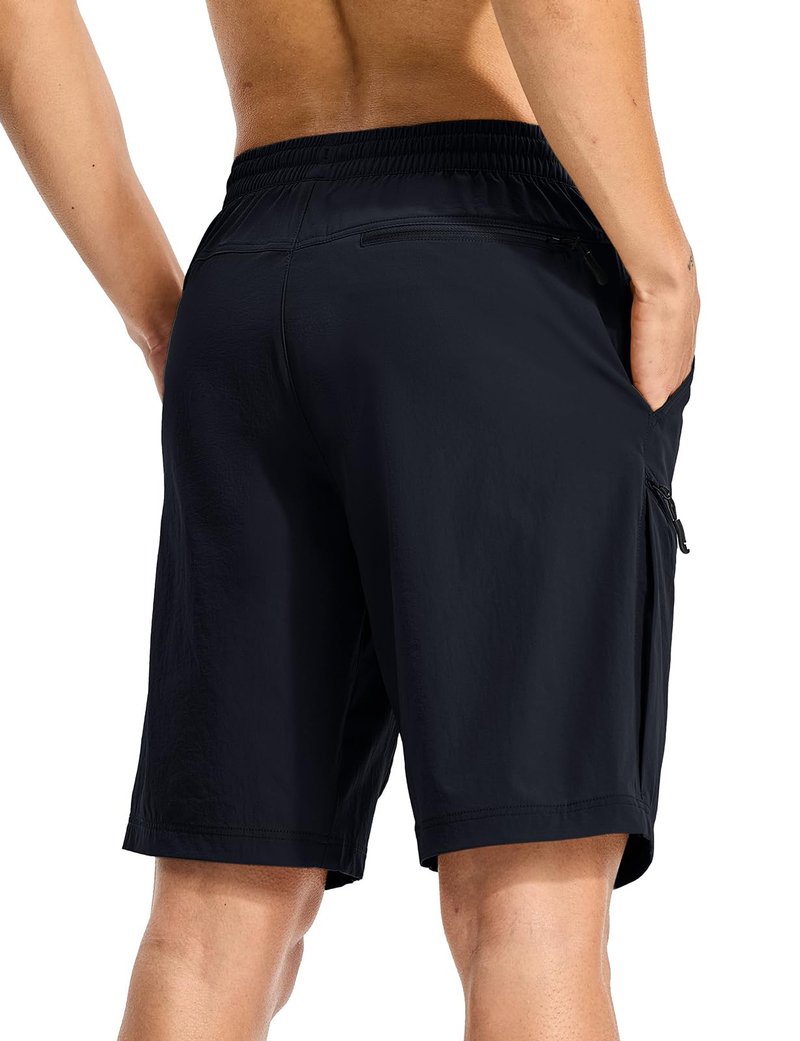 Rdruko Men's Hiking Shorts 9'' Quick Dry Lightweight Work Cargo Outdoor Elastic Waist Shorts with Zipper Pockets, Navy Blue, L
