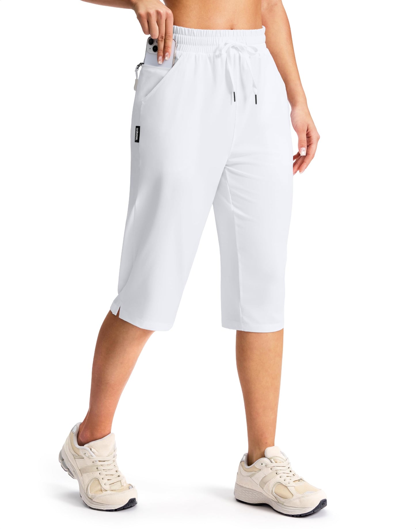 G Gradual Women's 15" Long Hiking Shorts with Zipper Pocket Below The Knee Capris Lightweight Bermuda Shorts for Women(White, 2XL)