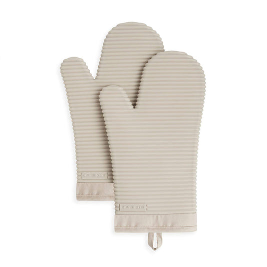 KITCHENAID Ribbed Soft Silicone Oven Mitt 2-Pack Set, 7.5"x13", Milkshake Tan