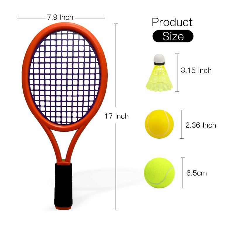 Crefotu Kid Tennis Racket Set for Toddler,Children,Sponge Handle, Includes 6 Badminton, 1 Tennis Ball, Bag and 2 Balls - Increase Children's Sports,Improve Tennis Skills (Grey Orange&Green)
