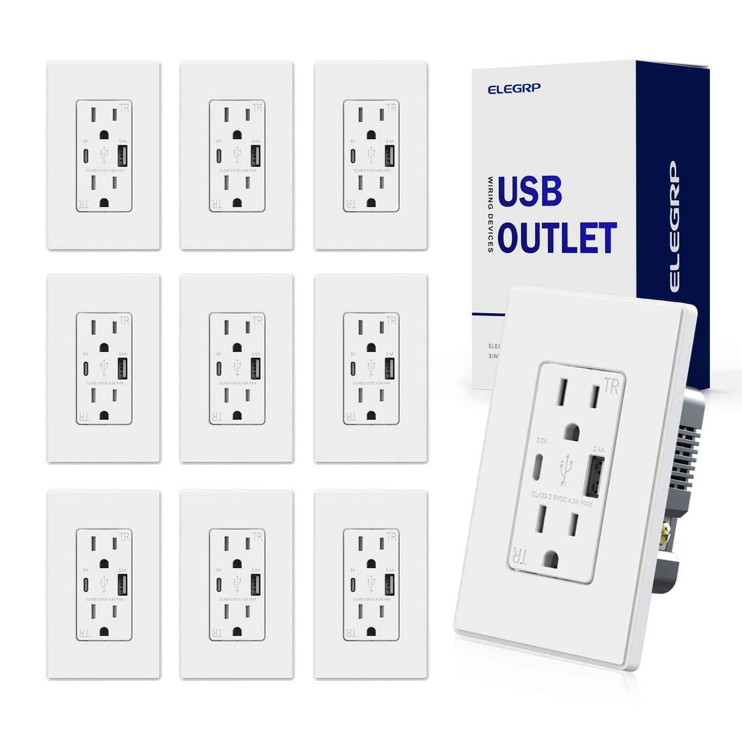 USB Wall Charger Outlet with A & C Ports - 15A Tamper Resistant, UL Listed, 6 Pack, Light Almond