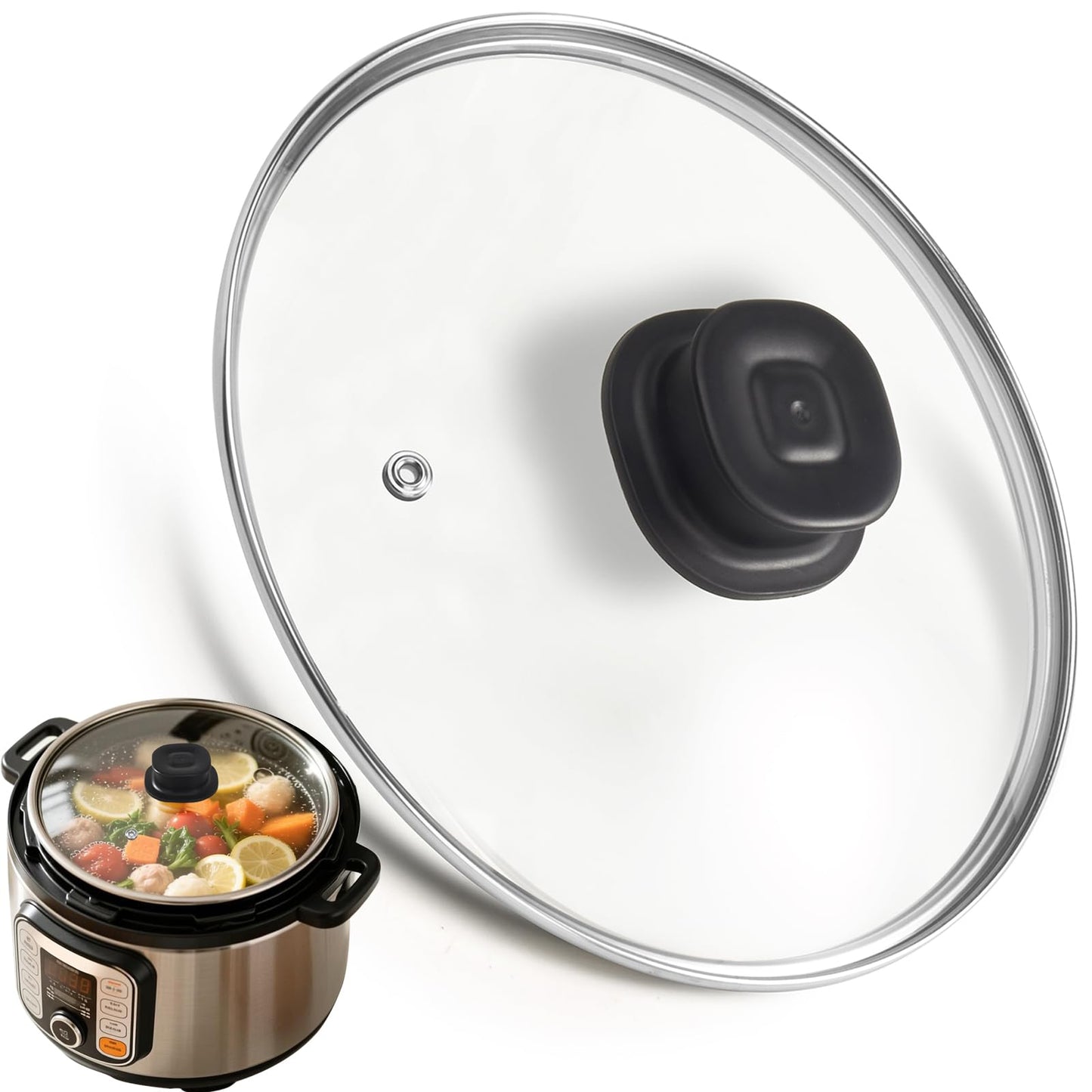 9.1-In Glass Lid Replacement for Instant Pot Lid 6 Quart, Tempered Glass Cover for Instantpot, Lid for Instant Pot 6 Quart, Accessories 6 QT for Insta pot, Heat Resistant Handle & Stainless Steel Rim