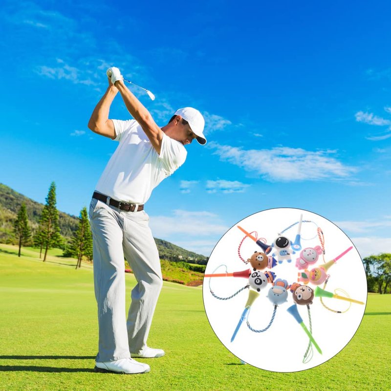 Tee Holder, 6Pcs Tee Hanger Cartoon Plastic Anti Lost Tee Ring with Strap Accessories for Men Women Golfer Gifts (Blue + Gray)