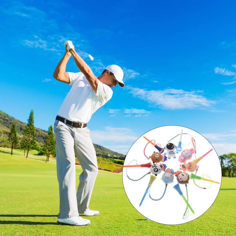 RiToEasysports Golf Tee Holder, Anti Lost Easy Carry Strap Golf Tee Ring 6Pcs Plastic Rubber Cartoon for Golfers on Course Practice Travel
