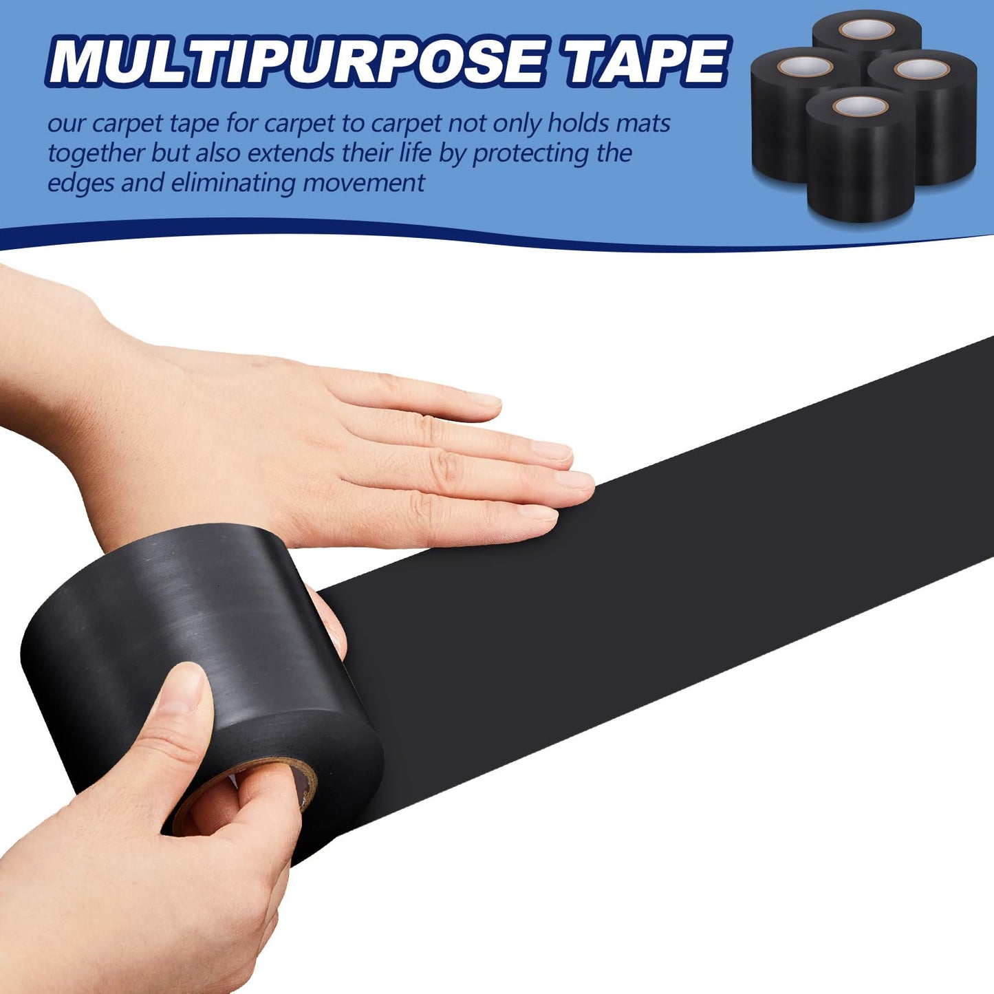 Pangda Wrestling Mat Tape 3 or 4 Inch Heavy Duty 7 Mil PVC Carpet Tape for Wrestling Grappling Exercise Mats Seaming Cover Gym Floor Carpet Seam(3'',Black,2 Rolls)