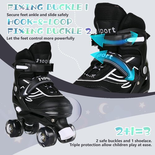 G MGY OLED Boys Roller Skates, 4 Size Adjustable Roller Skates with All Wheels Light up, Fun Illuminating Rollers Skates for Boys Skates, Black White (Youth 4-7)