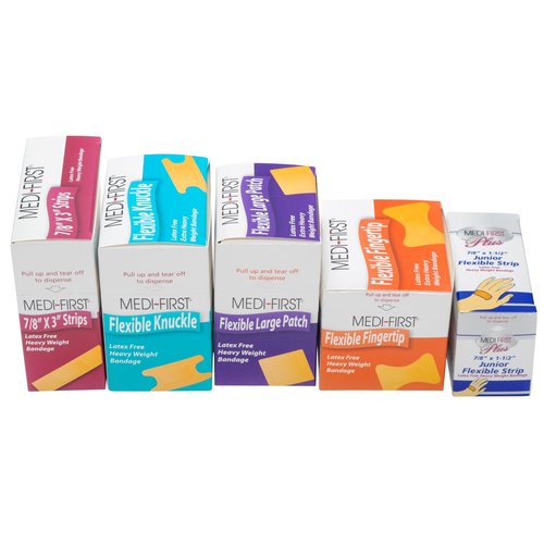 MFASCO Medifirst Bandage Assortment - Variety Pack of Adhesive Bandages, Including Knuckle & Finger - Refill Pack for Workplace First Aid Kits - Fabric Bandages - Ideal for refilling Industrial Kits