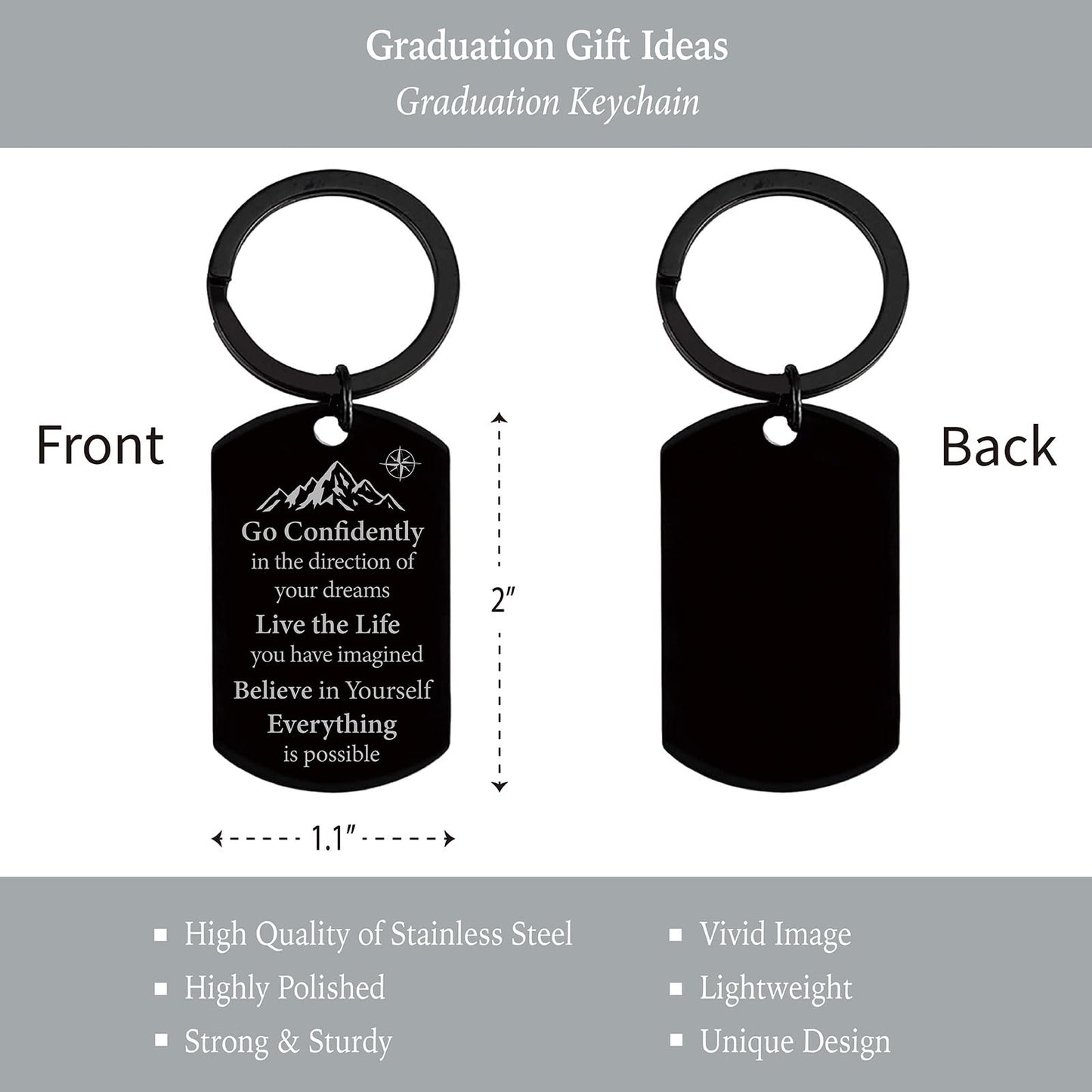 The Adventure Begin Compass Pocket Black with Keychain, College High School Boot Camp Graduation Gifts, Graduation Compass Gifts for Him Men Friends, Inspirational Keepsake Gifts Ideas for Grads