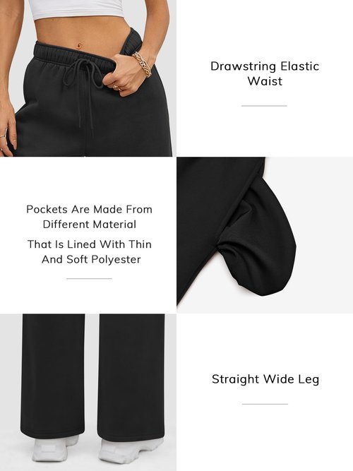 ATHMILE Women 2026 Fall Fleece Lined Plus Size Sweatpants Baggy Open Bottom Lounge Heated Pants Athletic Joggers Black