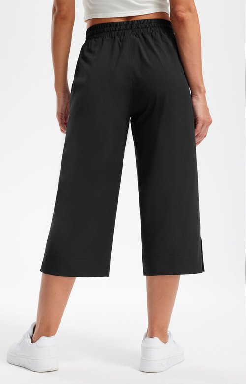 Libin Wide Leg Capri Pants for Women Lightweight Quick Dry Casual Slacks Lounge Travel Pants with Pockets Loose Fit Trousers Hiking Walking Summer, Black L