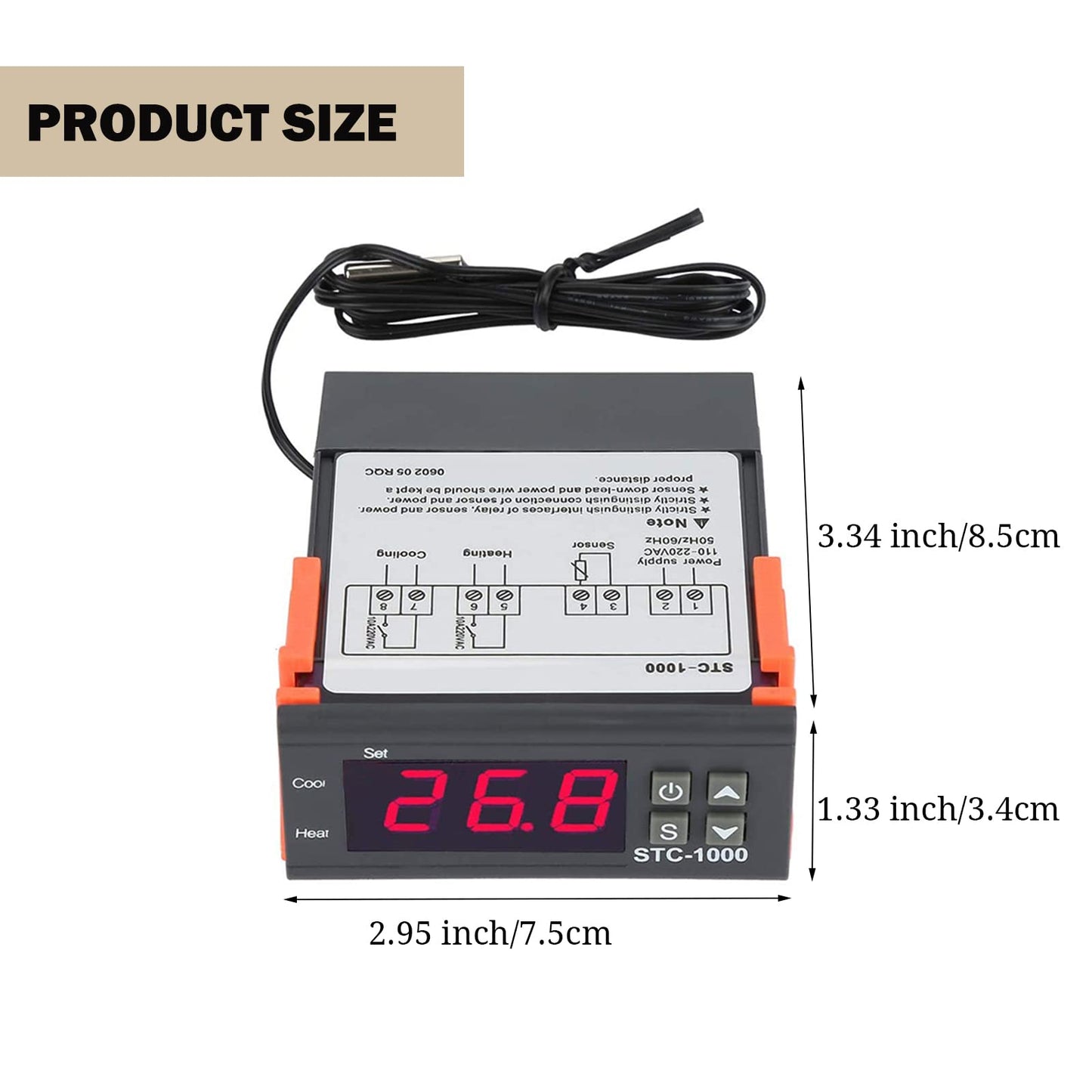 SIPYTOPF STC-1000 Digital Temperature Controller,AC 10A 110V-220V Digital LED Temperature Controller Heating Cooling Centigrade Thermostat 2 Relays Output with NTC Sensor Probe (1 Pack)