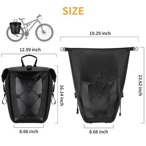 Leopauto Bike Pannier Bag, Double 25L Max Waterproof Bike Rear Rack Bag Large Capacity Bike Rear Panniers with Elastic Cord for Cycling Touring Commuting