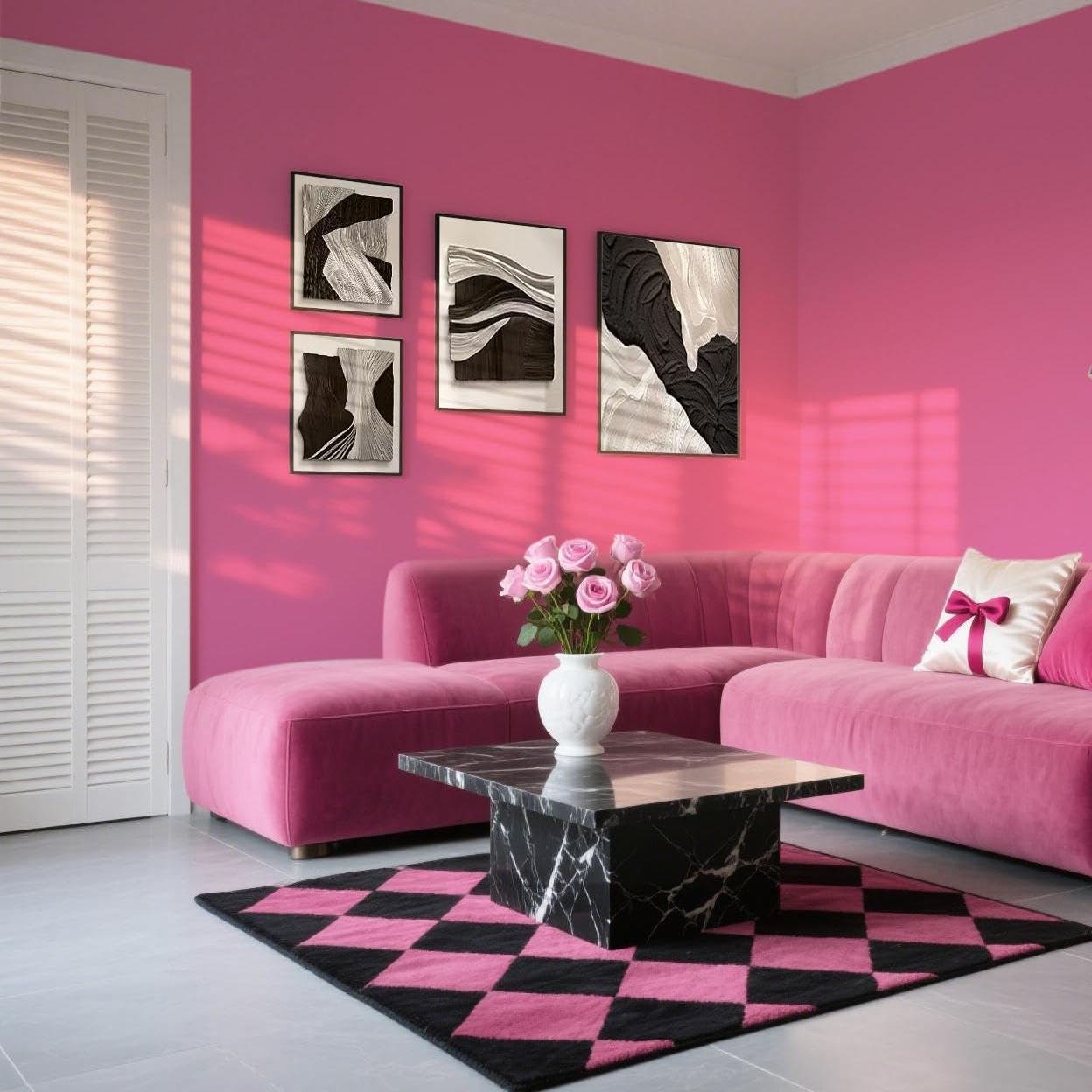 Ismoon 17.7inx118in Pink Wallpaper Peel and Stick Wallpaper Pink Contact Paper Waterproof Removable Self-Adhesive Renter Friendly Bathroom for Cabinets Decor Vinyl