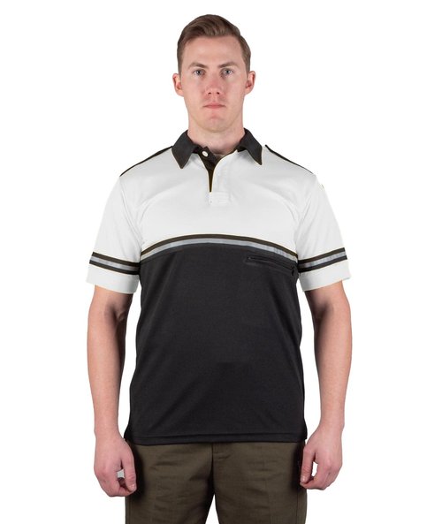 First Class Two Tone Bike Patrol Shirt with Reflective Stripes and Zipper Pocket (White and Black) (Large)