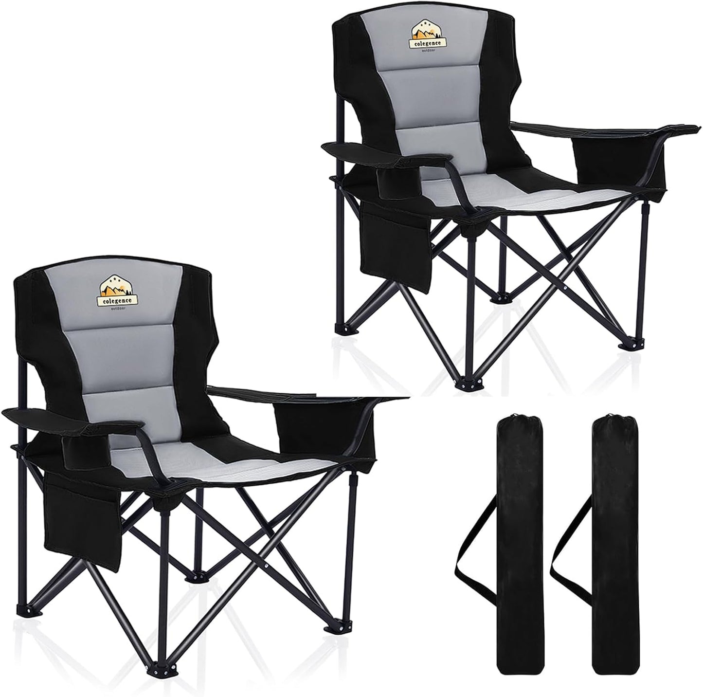 Skiennix Oversized Camping Chairs - Heavy Duty 450lbs Support | Portable Folding Camp Chairs - Black, 2 Pack
