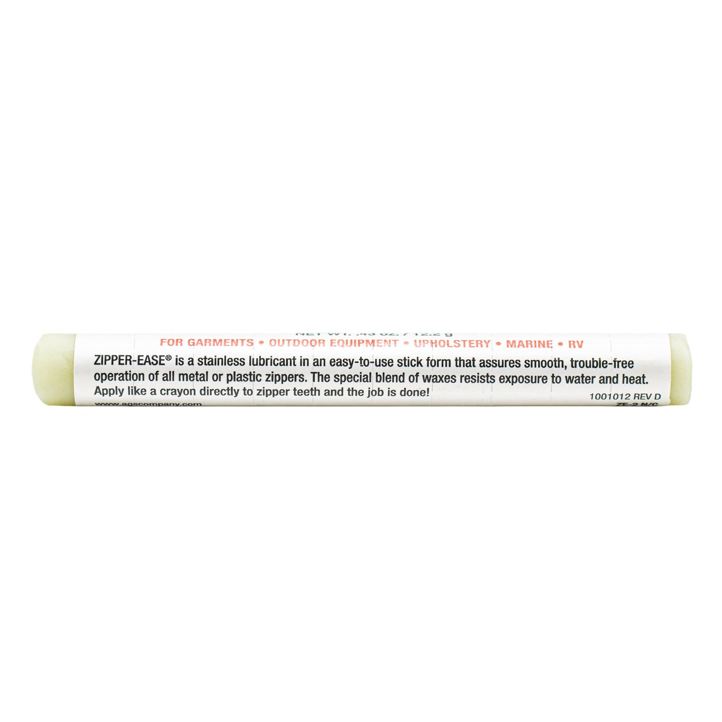 Zipper-Ease Lubricant Stick by AGS – Fix Stuck Zippers Instantly | Works on Metal, Plastic & Nylon Zippers | Stainless Wax Formula | Travel-Size 0.43 oz Stick for Jackets, Backpacks, Tents & Luggage