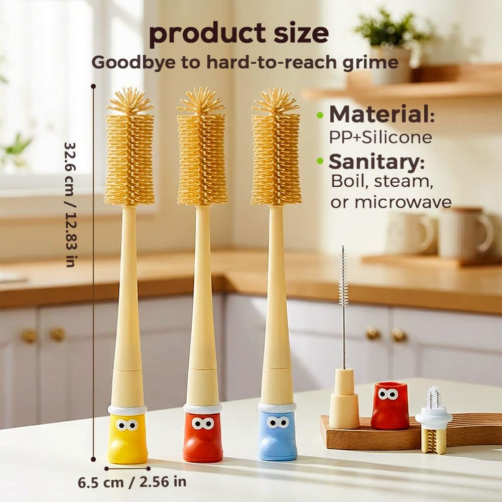 5 in 1 Bottle Cleaning Brush Set,Multifunctional Water Bottle Brush and Straw Cleaner Brush,Cleaning Tool Kit for Cleaning Bottles Set,Kitchen Gadgets (Yellow)