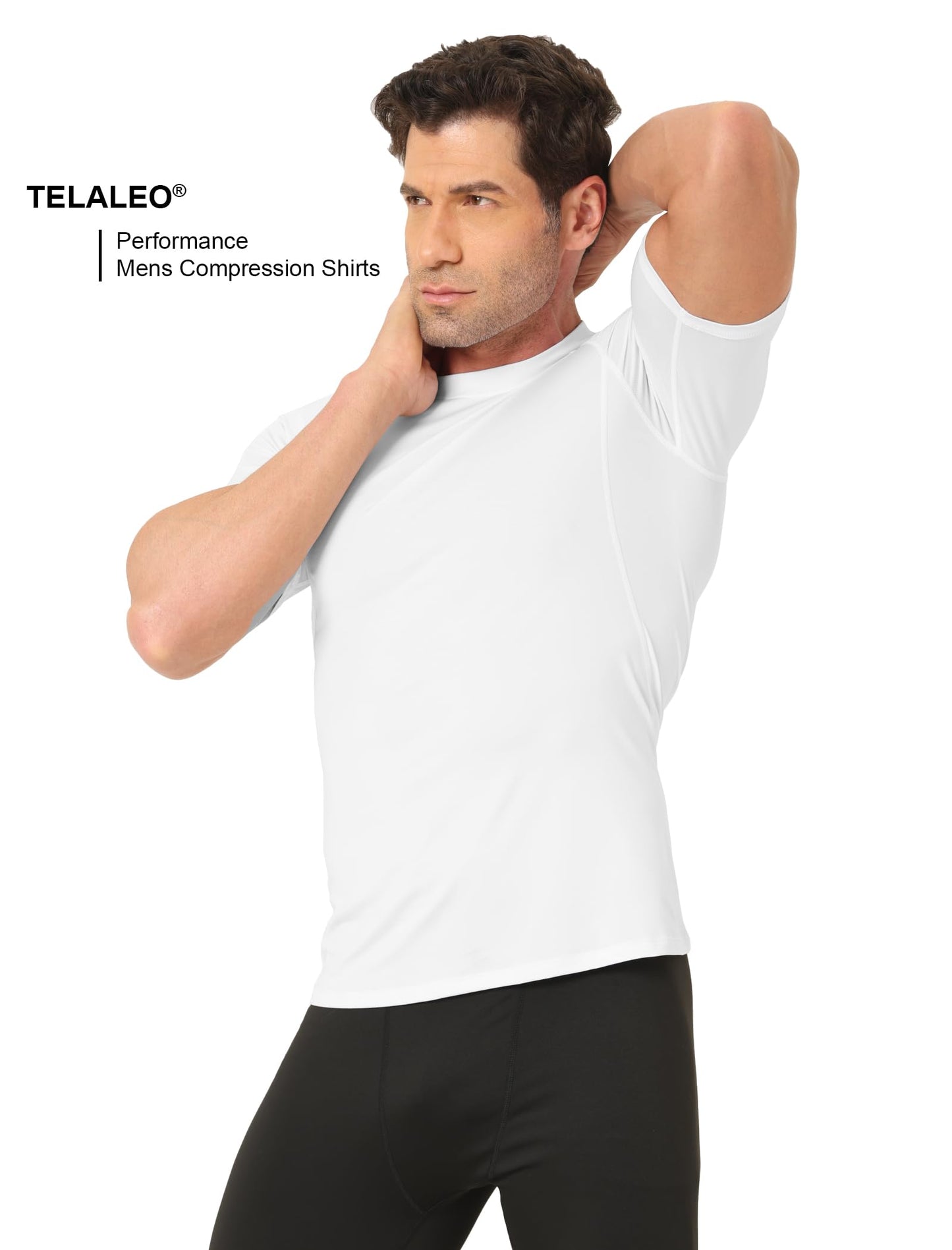 TELALEO 6 Pack Men's Compression Shirt Short Sleeve Athletic Baselayer Sports T Shirts Workout Tops for Men Black White M