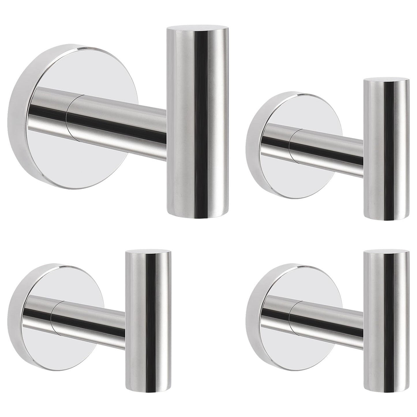 Livabber Bathroom Towel Hooks, 304 Stainless Steel Robe Shower Hooks Wall Mounted, Heavy Duty Towel Hangers for Bathroom Kitchen Bedroom (4 Pack, Chrome)