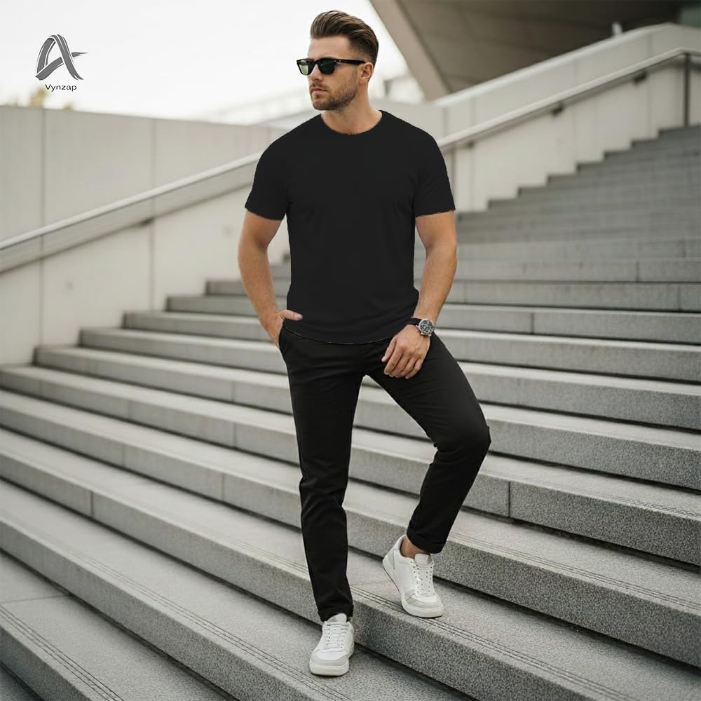 Skiennix Men's 100% Cotton Crew Neck T-Shirts - Premium Short Sleeve Casual Tees, Regular Fit