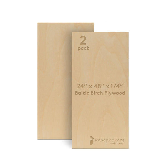 Baltic Birch Plywood 24 x 48 x 1/4 Inch - 6 mm Craft Wood, Pack of 2 B/BB Grade, Stronger Than Basswood Sheets or Balsa Wood, Perfect for Laser, CNC Cutting, Wood Burning, by Woodpeckers