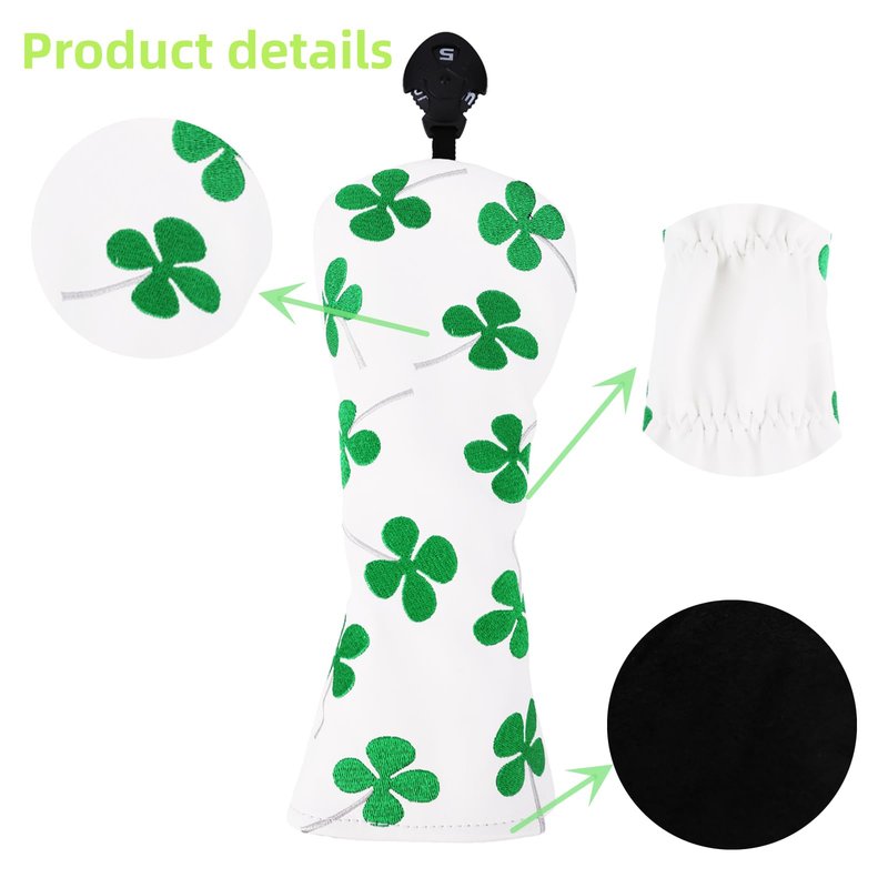 Golf Club Head Covers, 1pc Driver Headcover Fairway Wood Head Cover Hybrid Headcover or 3pcs Golf Headcovers Set 1 F H, Lucky Clover Golf Club Covers for 3 Wood, Drivers, Hybrids (1pc Fairway Cover)